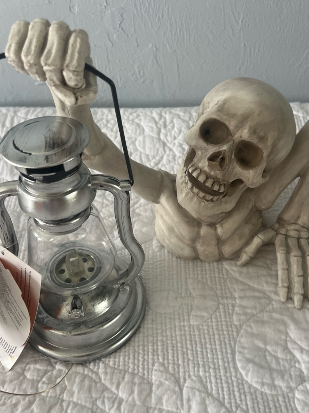 Happy Halloween Skeleton with Light up Lantern 9.5" decorative